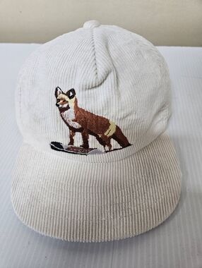 Embroidered Fox Corduroy Cap - Cream Vintage Cap0016